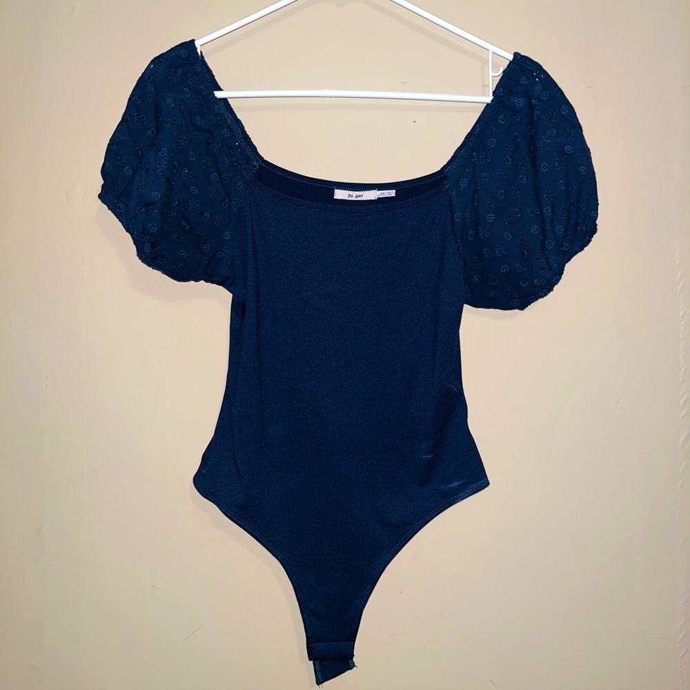 Navy Blue Bodysuit with Cute Sleeves!
